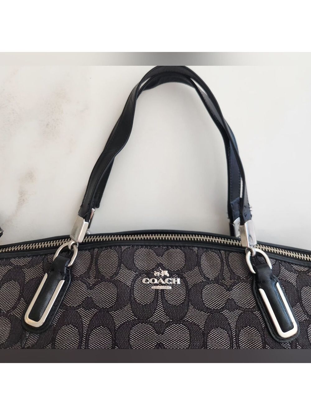 Coach Black and Gray Signature Canvas Shoulder Bag - Picture 5 of 15